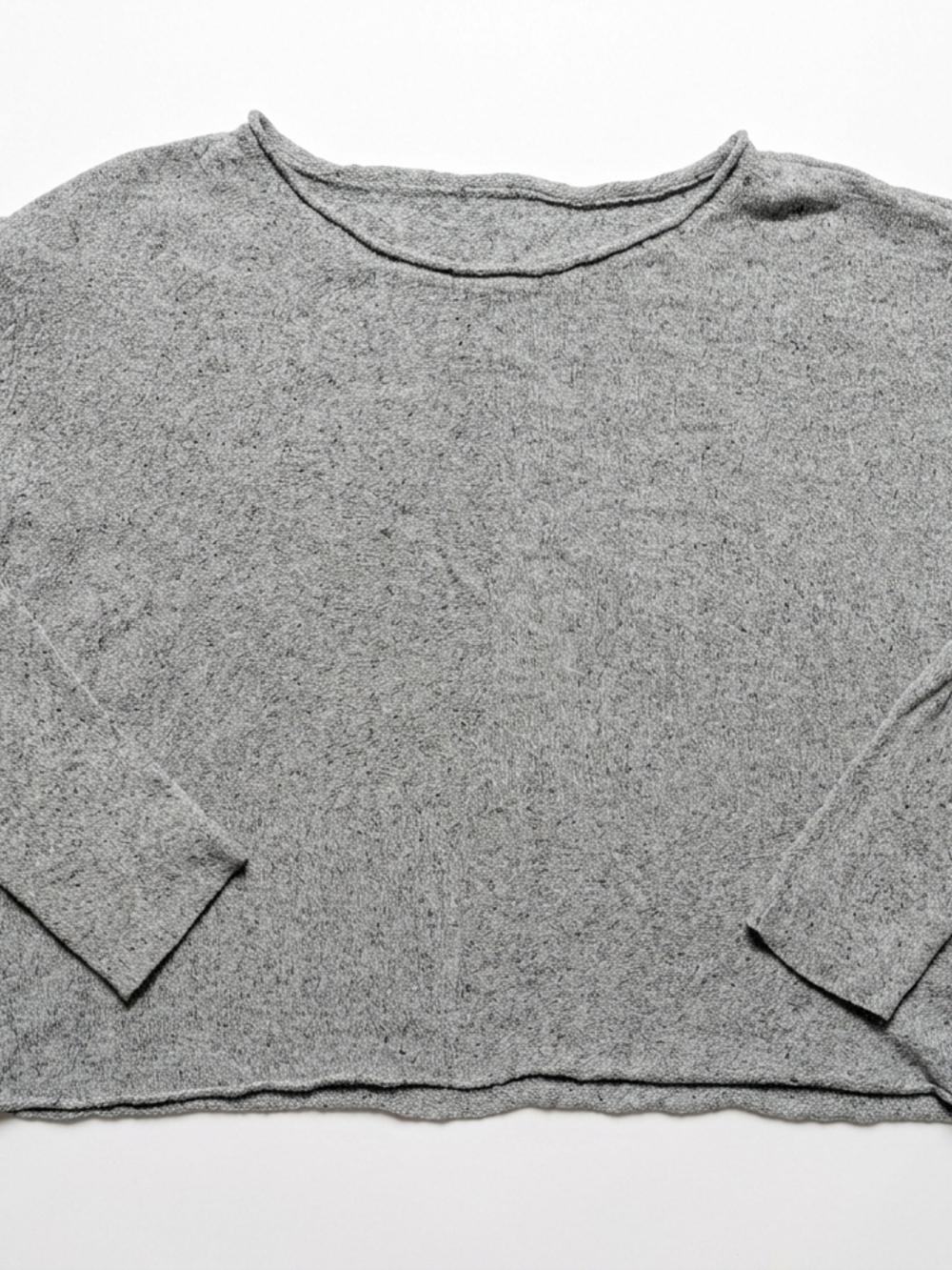 Eileen Fisher Silk Blend Speckled Knit Boxy Sweater Top Gray Large (No Size Tag)